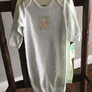 "Watch Me as I Grow" Gowns, with mitten cuffs. 2-piece set w/bib